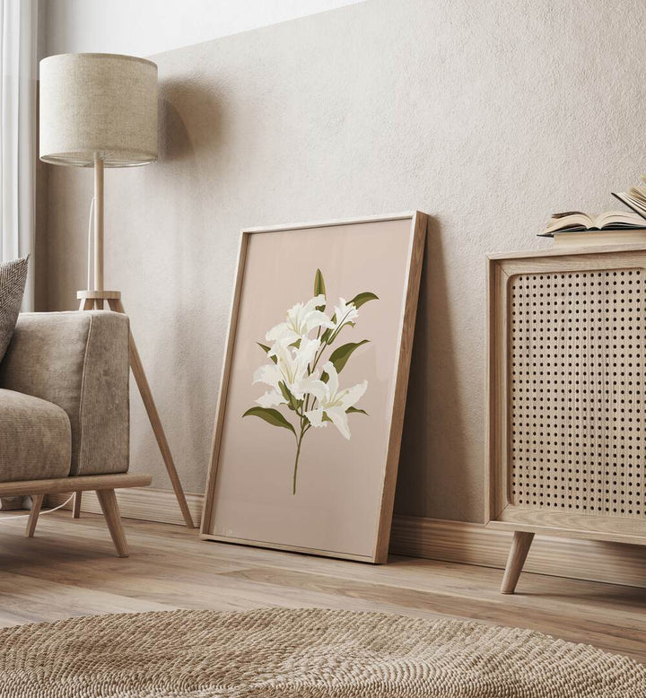 Elegant WHITE LILIES I, FLORAL FLOWER PAINTINGS art print, perfect for adding sophistication to any living space.
