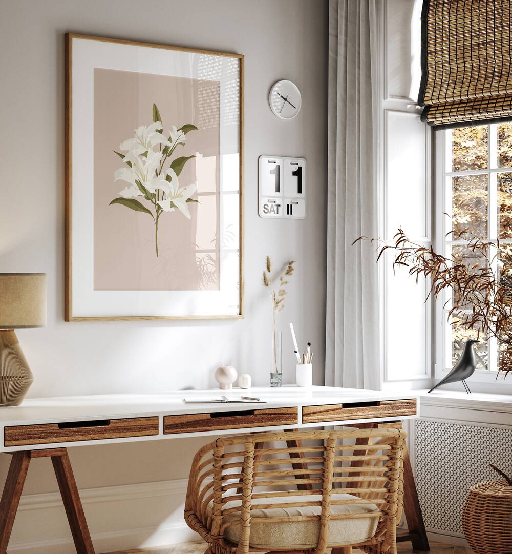 Elegant WHITE LILIES I, FLORAL FLOWER PAINTINGS, enhance your space with botanical beauty and sophistication.