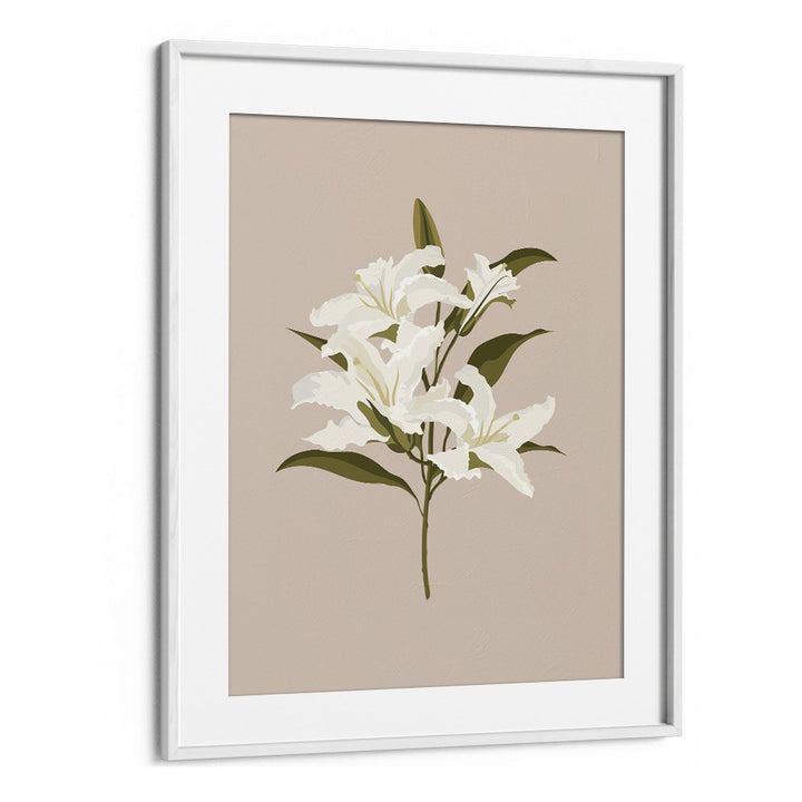 Elegant WHITE LILIES I, FLORAL FLOWER PAINTINGS, framed art to enhance your living space with sophistication.