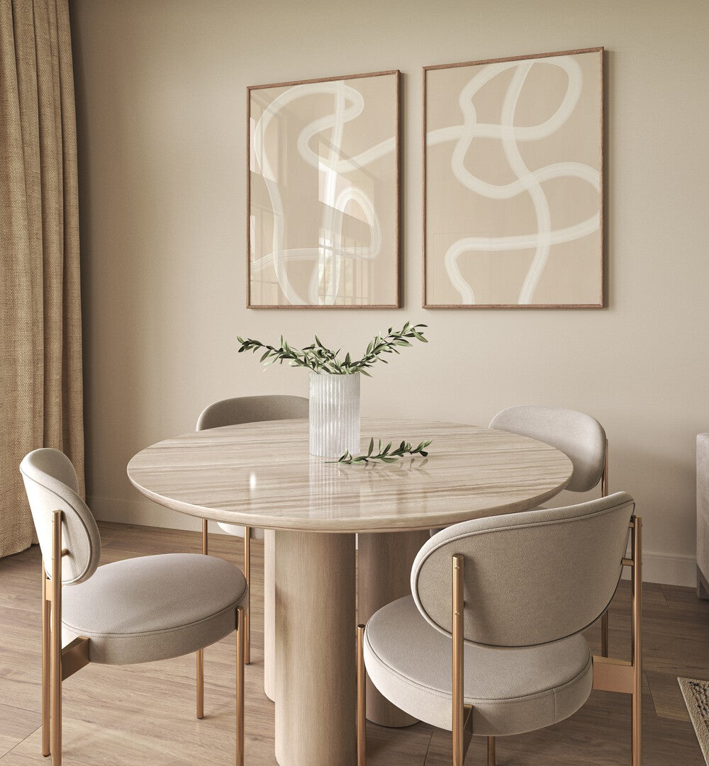 Modern decor featuring WHITE BRUSH STROKES, SET OF 2 PAINTINGS, perfect for enhancing any space's elegance.