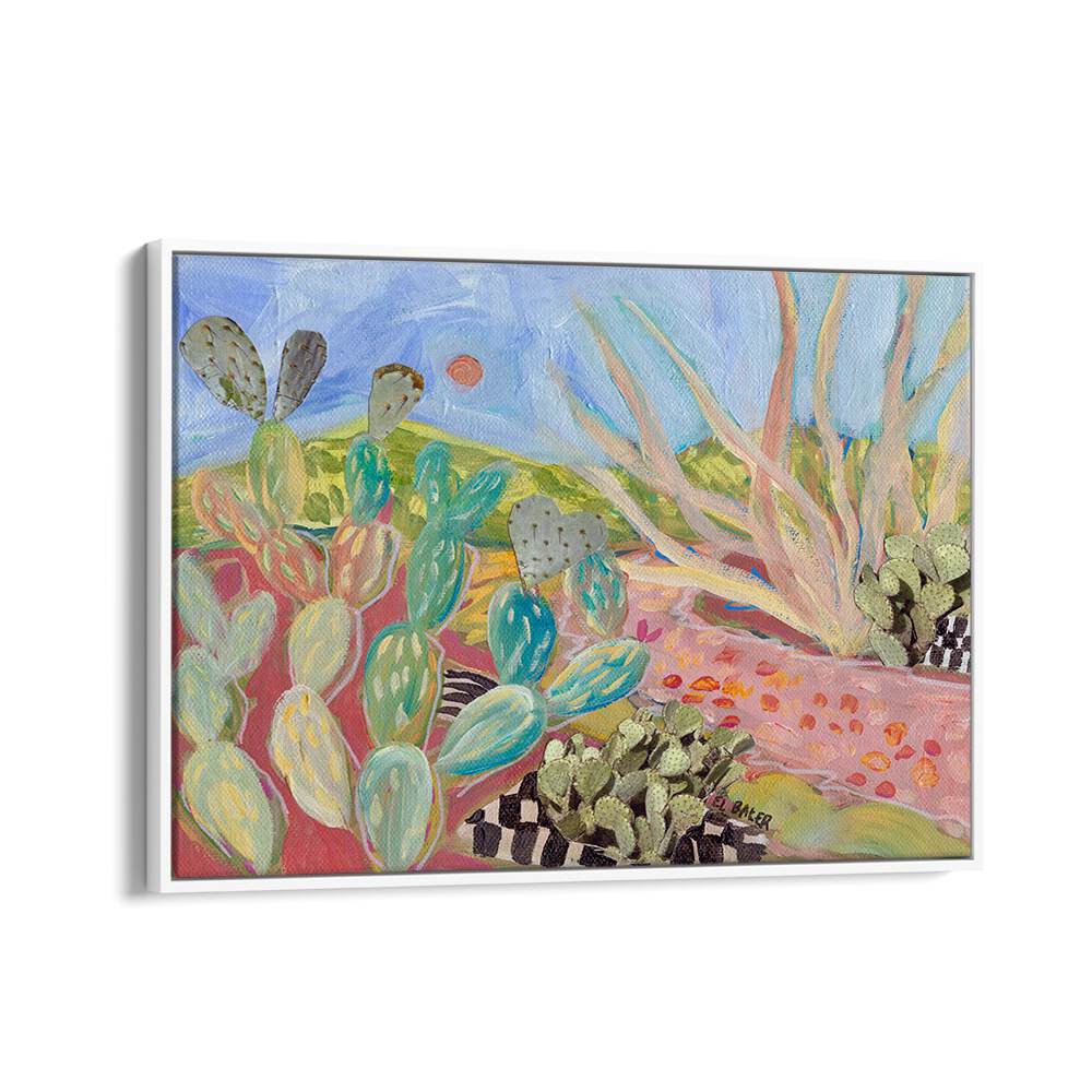 Vibrant PRICKLY PEAR CACTUS, LANDSCAPE PAINTINGS showcasing colorful desert scenes for your home decor.