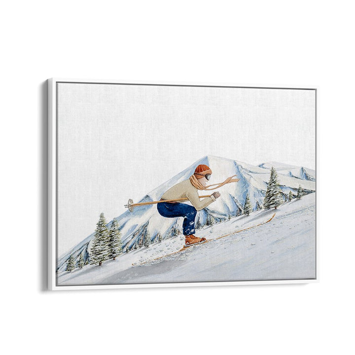 Captivating PARADOXICA, SPORTS POSTERS showcase an elegant skier amidst serene mountains, perfect for luxury decor.
