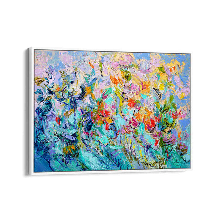 WhiteFloater featuring RADIANT FLORAL HARMONY , FLORAL FLOWER PAINTINGS vibrant abstract blooms in turquoise & pink