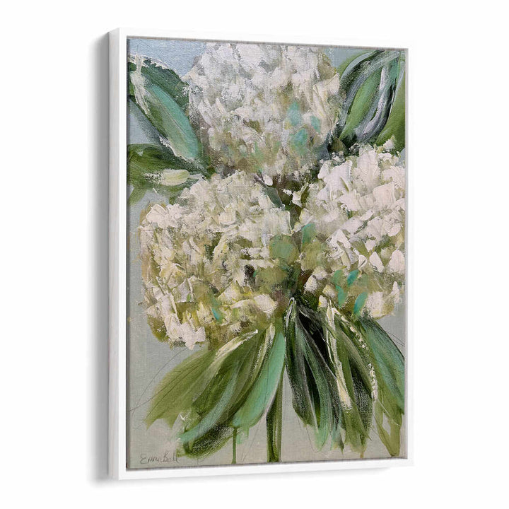 Stunning WHITE HYDRANGEAS GREEN LEAVES, FLORAL FLOWER PAINTINGS, adding elegance and artistry to your space.