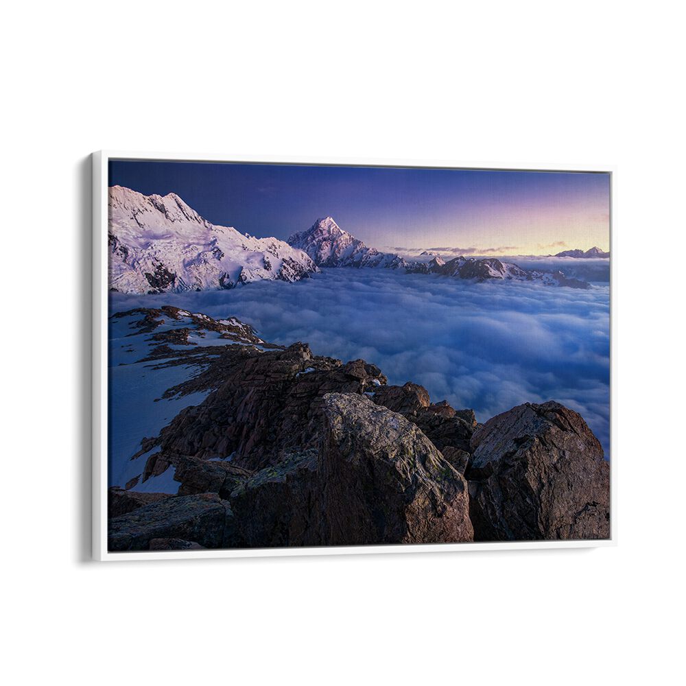 Stunning "ABOVE THE CLOUDS, PHOTOGRAPHY PRINTS" showcase majestic mountains above a sea of clouds, perfect for any space.