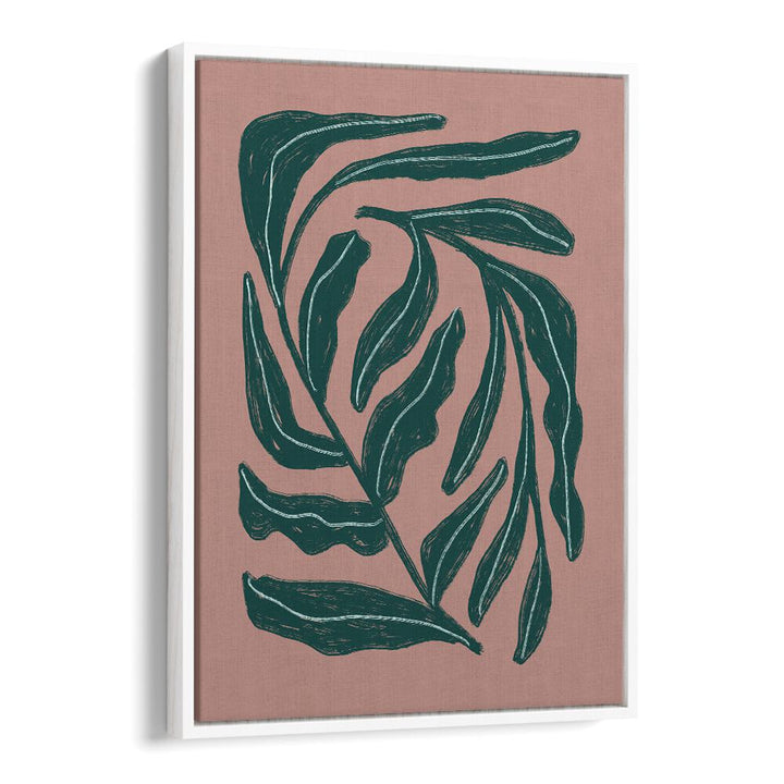 Stylish GREEN LEAVES, FLORAL FLOWER PAINTINGS on a soft pink background, perfect for modern home decor.