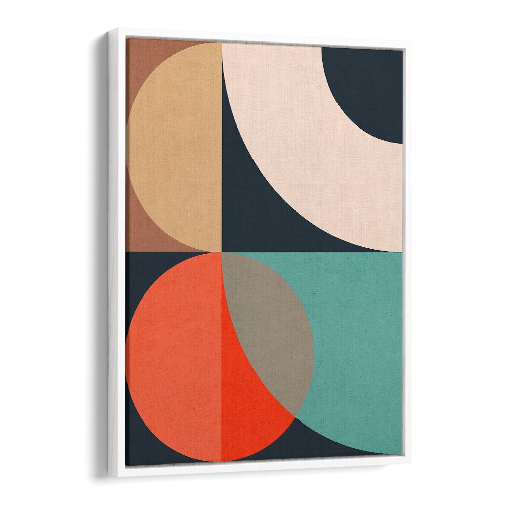 Vibrant abstract design featuring circles in hues of red, teal, and beige, perfect for CIRCLES IN HARMONY IV, GEOMETRIC ART PRINTS.