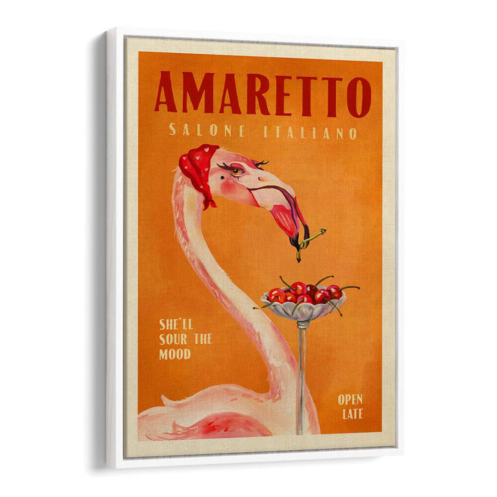 Bright Amaretto Flamingo art print adds charm to your space, perfect for any AMARETTO FLAMINGO , BAR enthusiast.