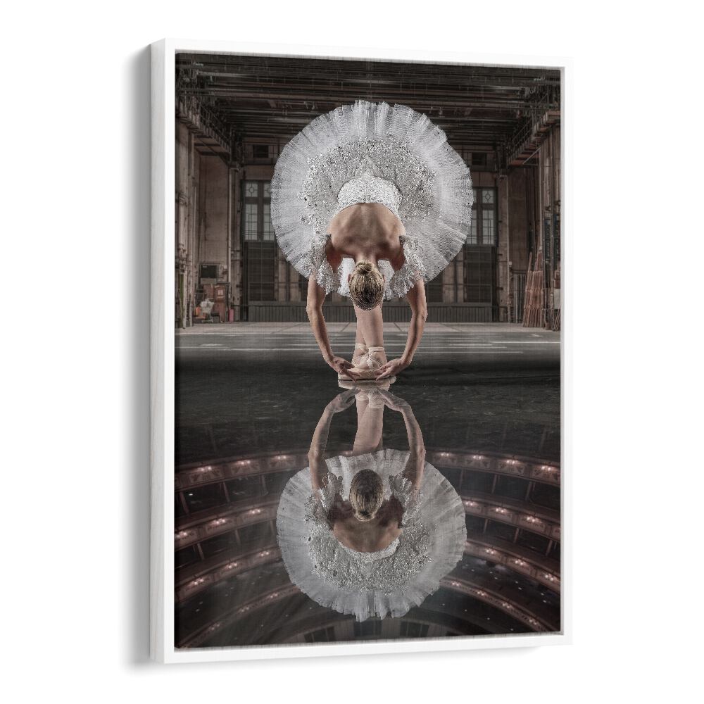 Elegant ballerina poised on stage, reflecting artistry in BALLERINA STAGE, PHOTOGRAPHY PRINTS for surreal decor.