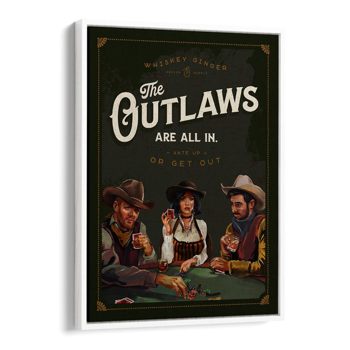 Cool cowboy poker art featuring "The Outlaws Are All In" for your OUTLAWS POKER, BAR decor transformation.