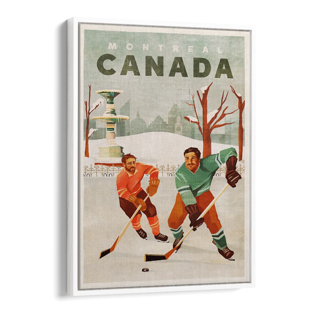 Captivating CANADA HOCKEY GUYS, SPORTS POSTERS highlight the thrilling essence of pond hockey in Montreal.