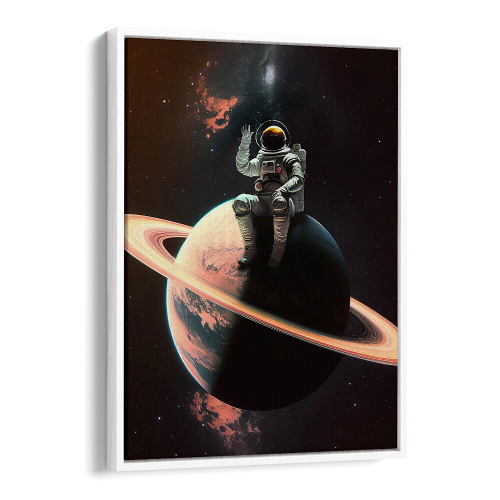 Explore the cosmos with MY SPACE SAFE, ALTERED ART PRINTS featuring an astronaut on a planet, perfect for any space lover.