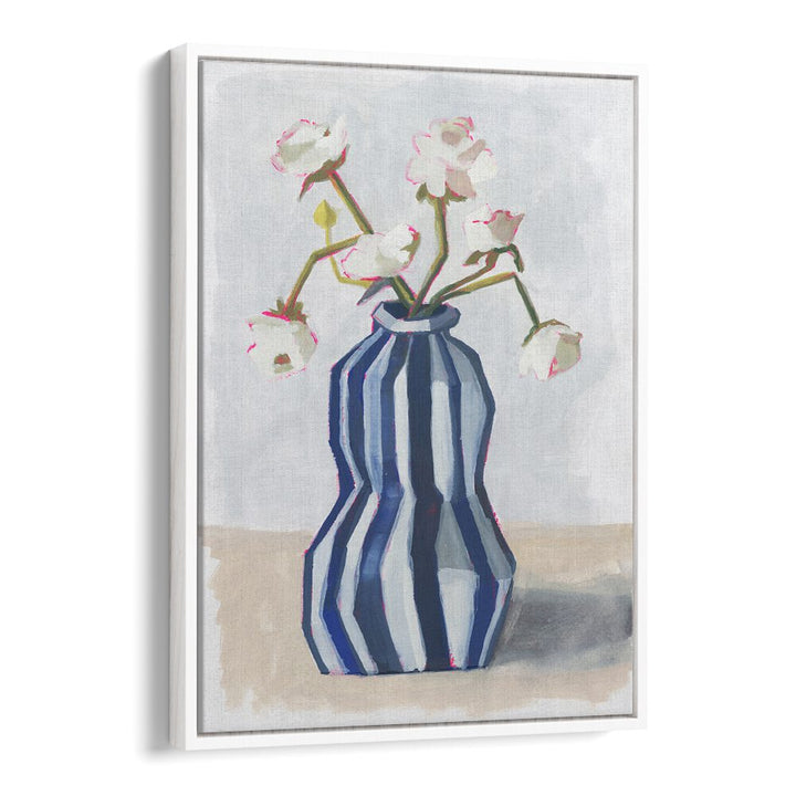 Elegant FLOWERS IN A STRIPED VASE II adorn a stylish blue-striped vase, enhancing any room's decor beautifully.