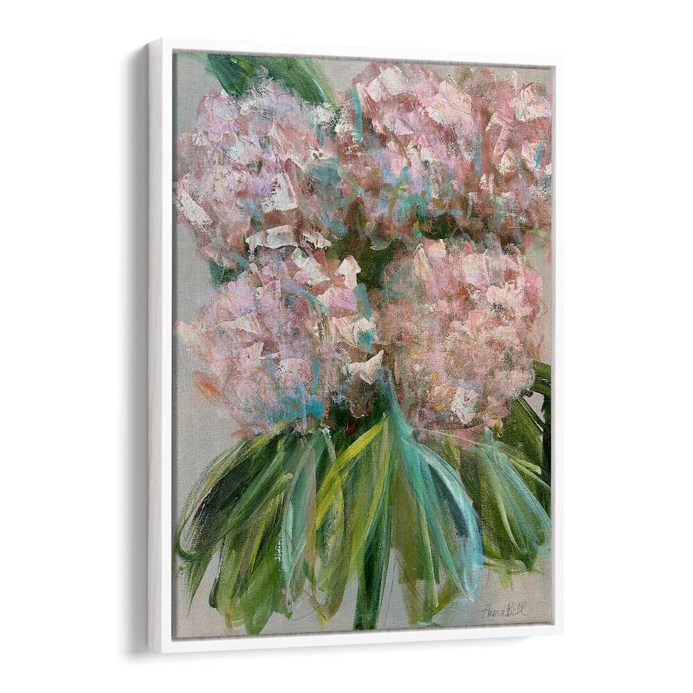 Beautiful PINK HYDRANGEAS WITH LEAVES, FLORAL FLOWER PAINTINGS for elegant home décor, perfect for brightening spaces.