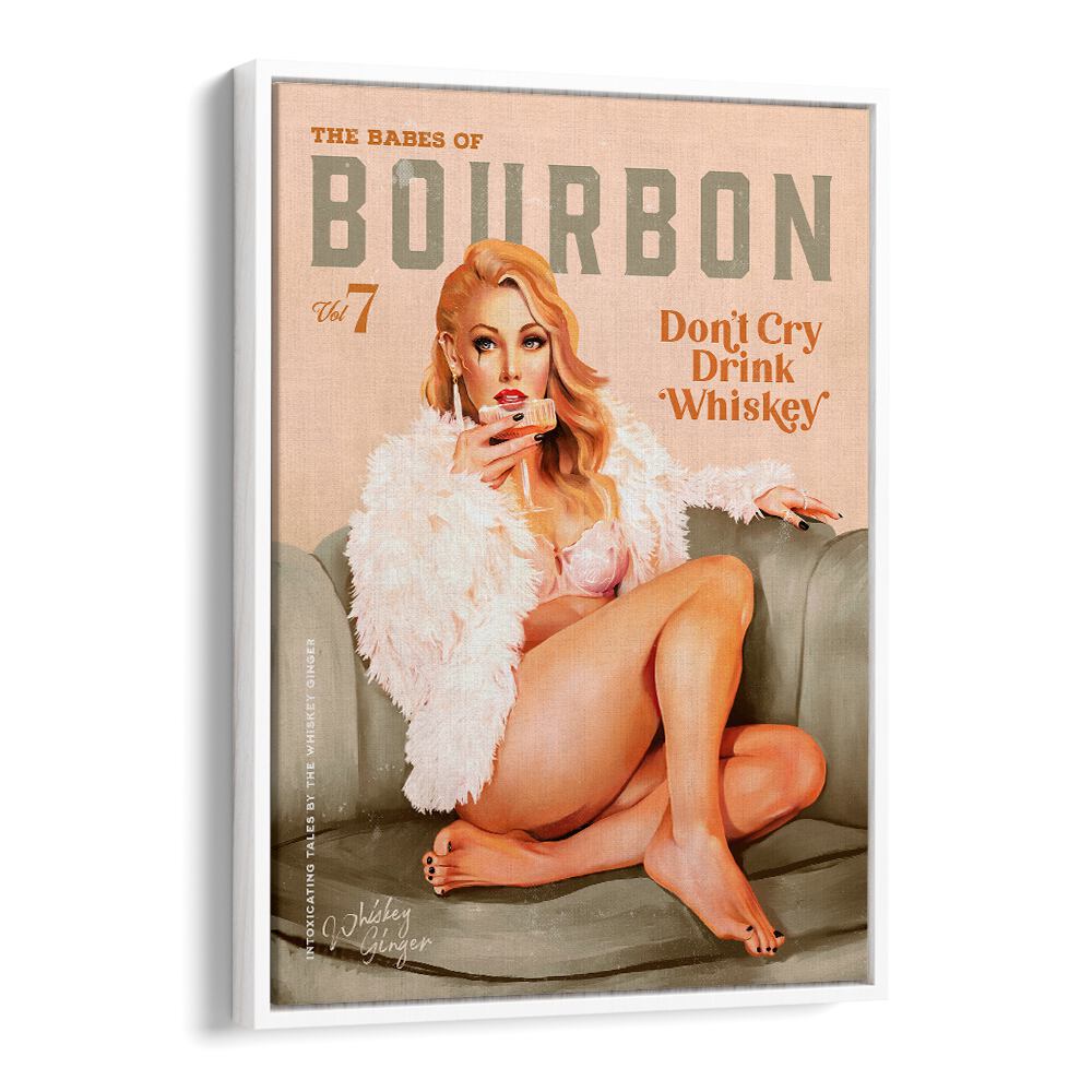 Vintage WHISKEY BABES II, BAR art print featuring a pinup girl, perfect for bars and whiskey enthusiasts' spaces.