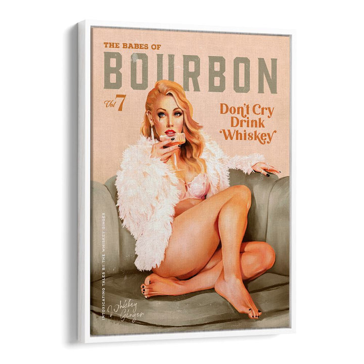 Vintage WHISKEY BABES II, BAR art print featuring a pinup girl, perfect for bars and whiskey enthusiasts' spaces.