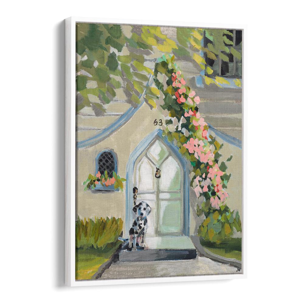 Stunning WHITE DOOR, FLORAL FLOWER PAINTINGS featuring vibrant blooms and a charming entrance, perfect for any decor.