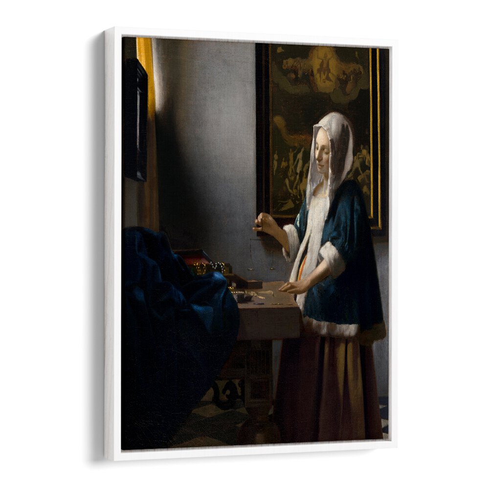 WOMAN HOLDING A BALANCE , VINTAGE PAINTINGS