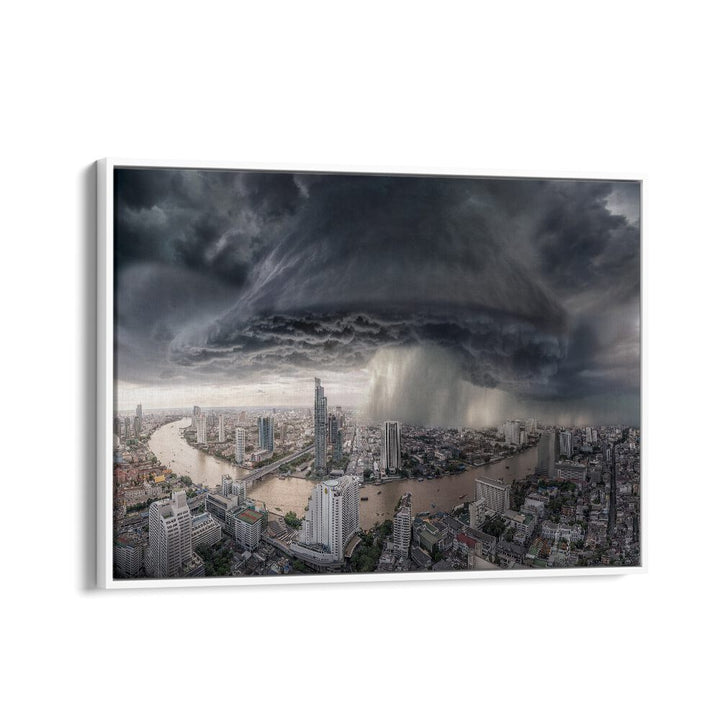 Dramatic skyline under stormy clouds showcasing BANGKOK RAIN, PHOTOGRAPHY PRINTS for a surreal art experience.
