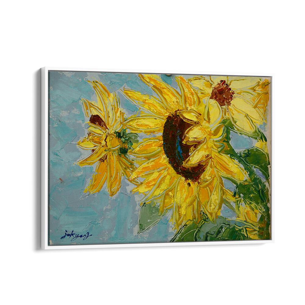 Brightly colored sunflowers on canvas, perfect for floral flower paintings lovers. Enhance your space with SUN FLOWER CANVAS.