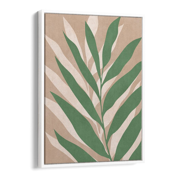 Vibrant green leaves on a beige background, showcasing TROPICAL I, BOHO ART PAINTINGS for a touch of paradise.