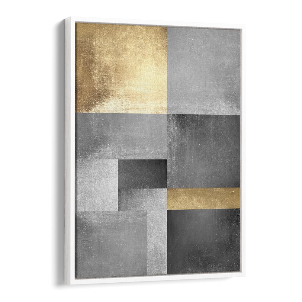 Elegant GOLD TEXTURES V, GEOMETRIC ART PRINTS feature gold and silver hues, perfect for modern decor enhancement.