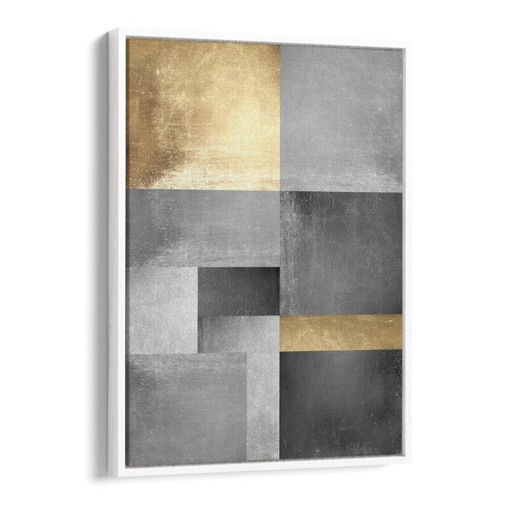 Elegant GOLD TEXTURES V, GEOMETRIC ART PRINTS feature gold and silver hues, perfect for modern decor enhancement.