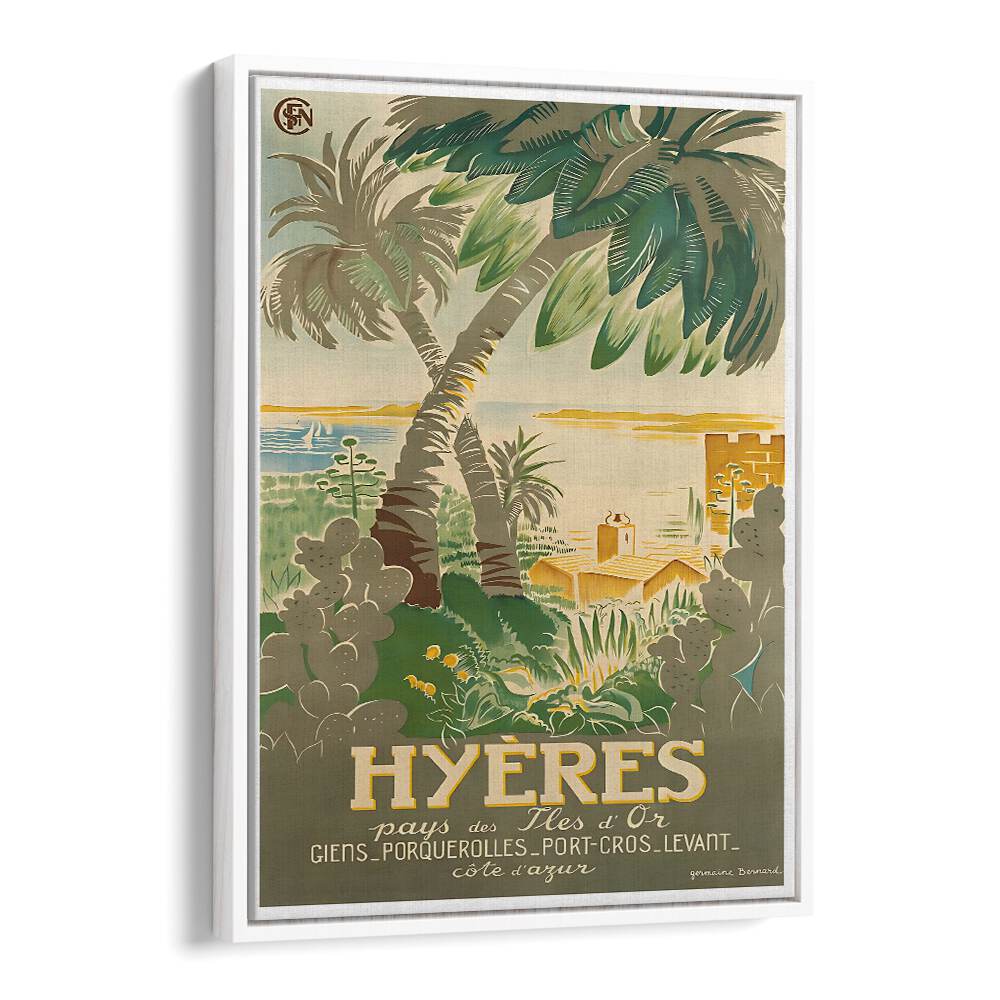 Elegant HYERES, VINTAGE TRAVEL POSTERS showcasing the charm of Hyères, France, perfect for transforming your space.
