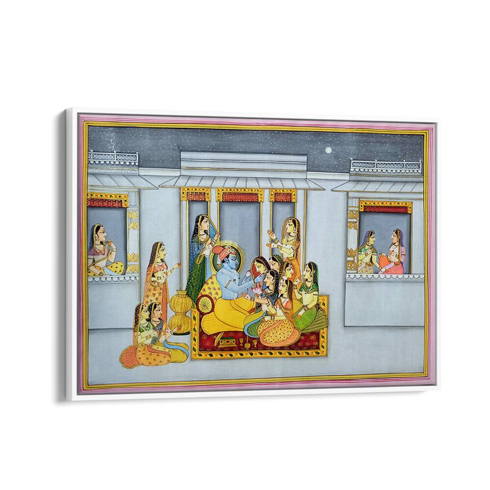 Elegant KRISHNA WITH GOPIKA'S, INDIAN ART PAINTINGS showcasing Lord Krishna surrounded by Gopikas, perfect for home decor.