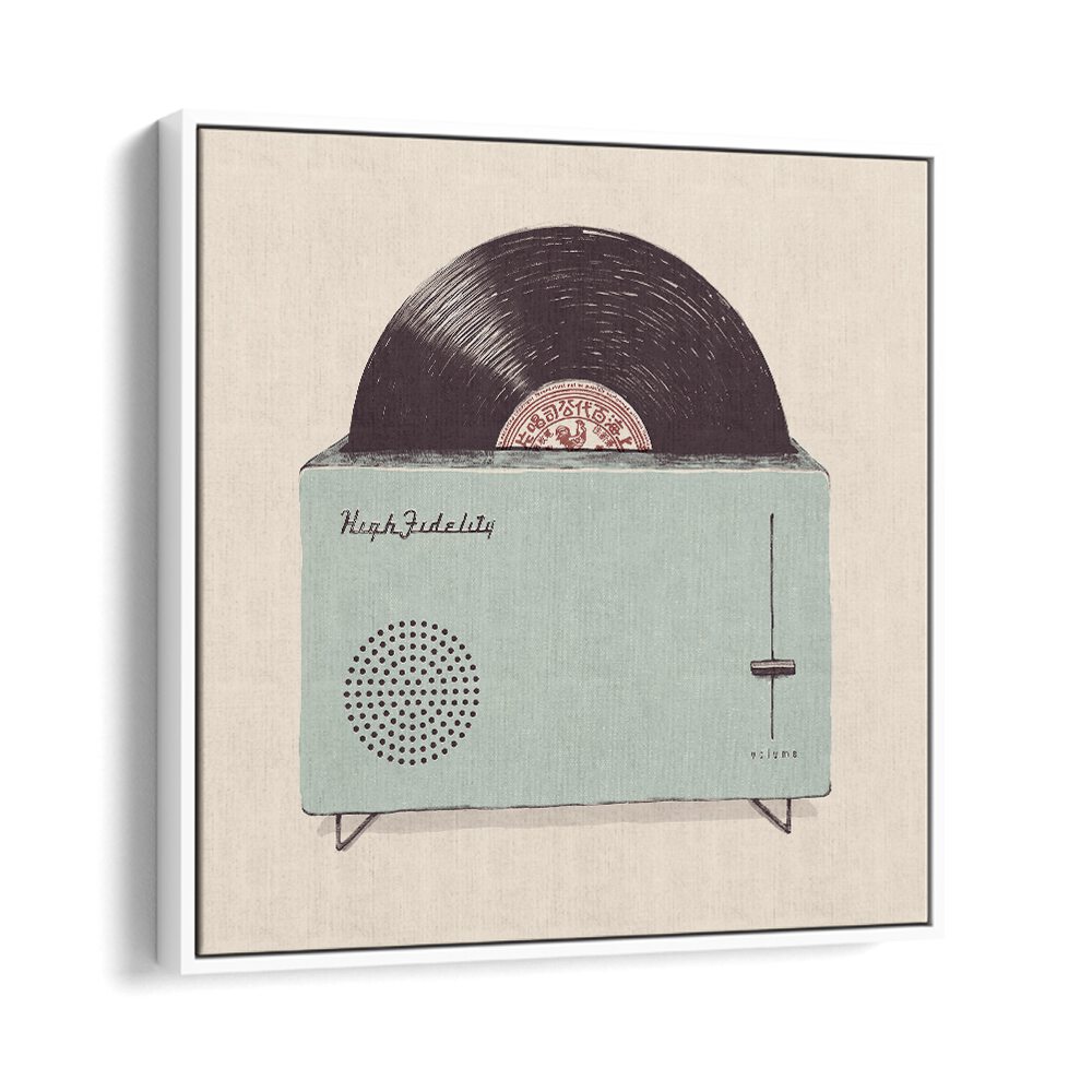 Transform your space with HIGH FIDELITY, MUSIC POSTERS featuring a retro record player design by Florent Bodart.