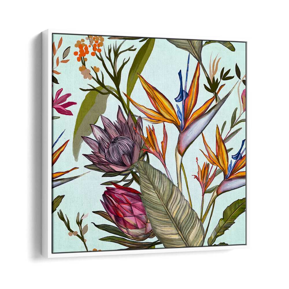 Stunning PROTEAS AND IRIS, FLORAL FLOWER PAINTINGS display vibrant blooms, perfect for elevating any space.
