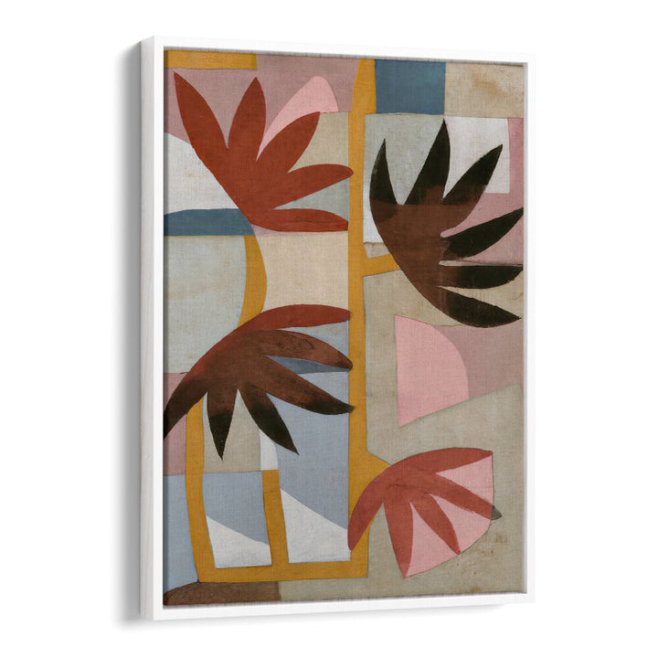 FLOWER SAFARI floral flower paintings with abstract bold leaves in warm tones to brighten your living space decor.