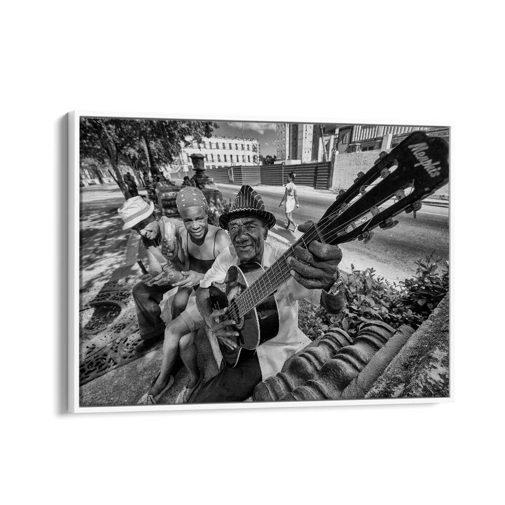 Captivating street scene featuring musicians, showcasing DISTRACTED, PHOTOGRAPHY PRINTS in urban life.