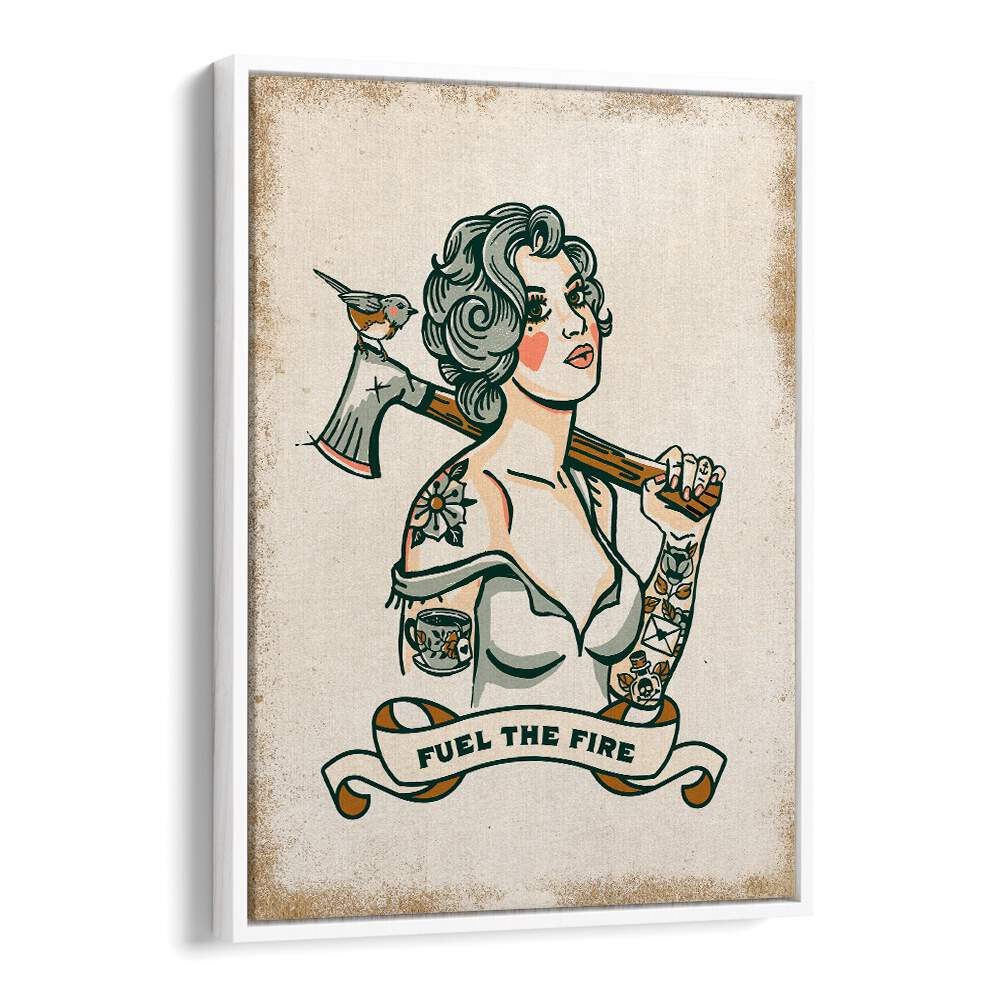 FUEL THE FIRE, PORTRAITS showcases a strong, creative woman holding an axe, perfect for inspiring your space.