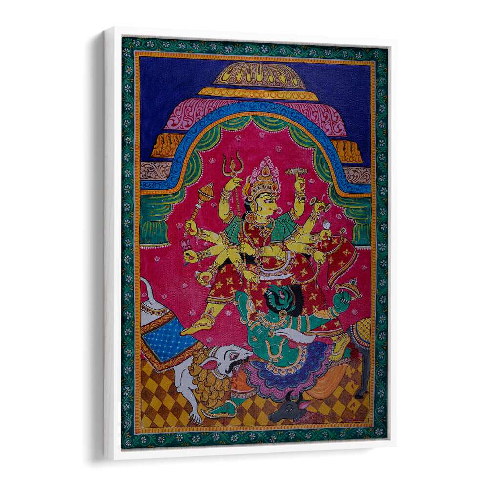 Vibrant GODDESS DURGA in this INDIAN ART PAINTINGS captures strength and grace, perfect for your decor.