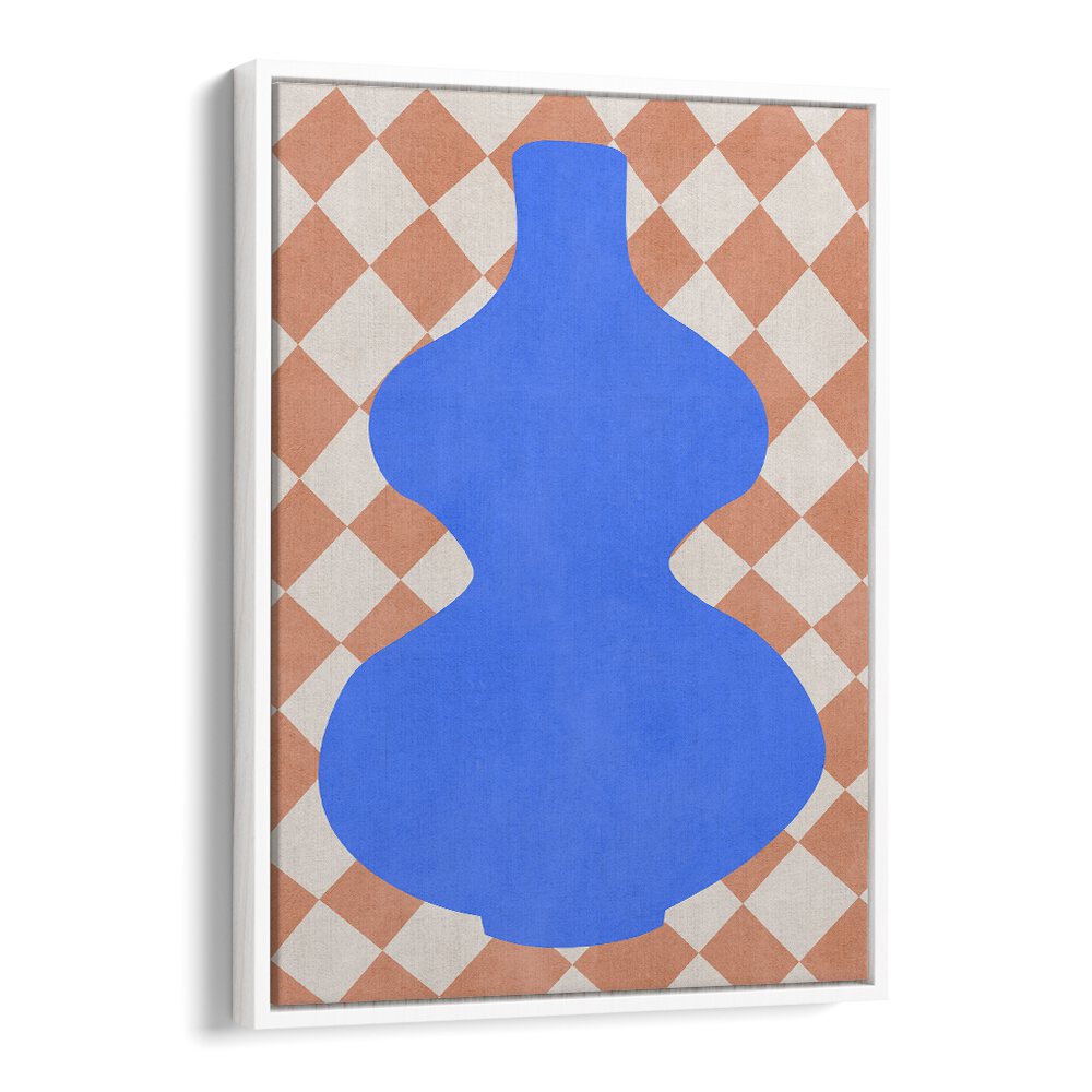 Bold blue vase design on a diamond-patterned background, showcasing TRIBAL SHAPES VI, GEOMETRIC ART PRINTS.