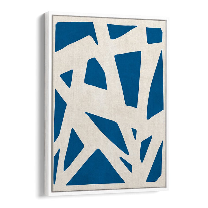 Bold blue shapes contrast against a neutral background in EXPRESSIVE LINES VI, ABSTRACT PAINTINGS, enhancing any space.