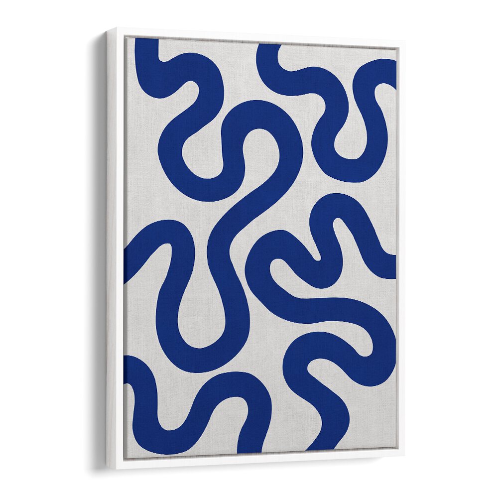Vibrant blue wavy patterns on a neutral background highlight UNDULATING CURVES IV, ABSTRACT PAINTINGS for stylish decor.