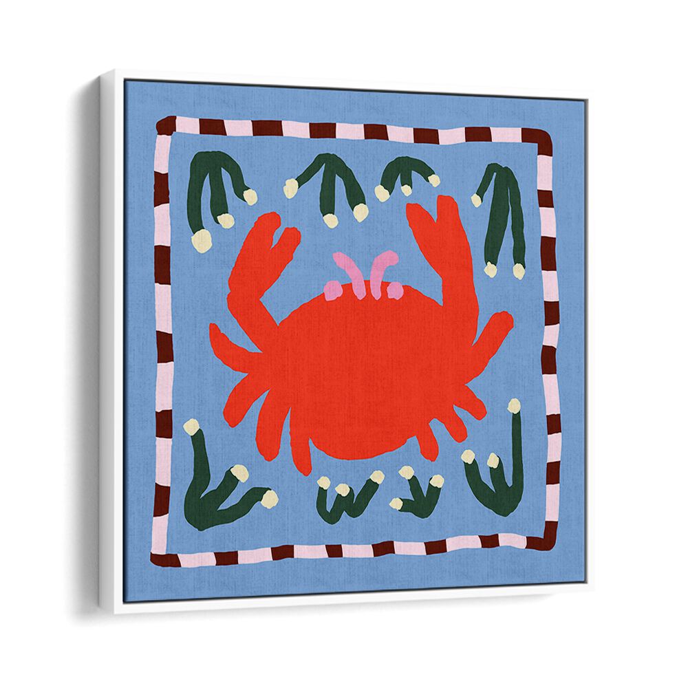 Bright red crab design featured in vibrant CRAB, KITCHEN POSTERS, perfect for any seafood lover's culinary space.