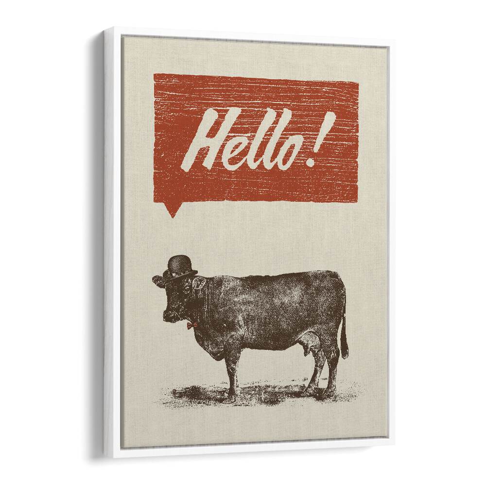 HELLO, QUOTES typography poster featuring a charming cow, perfect for nature lovers and home decor enthusiasts.