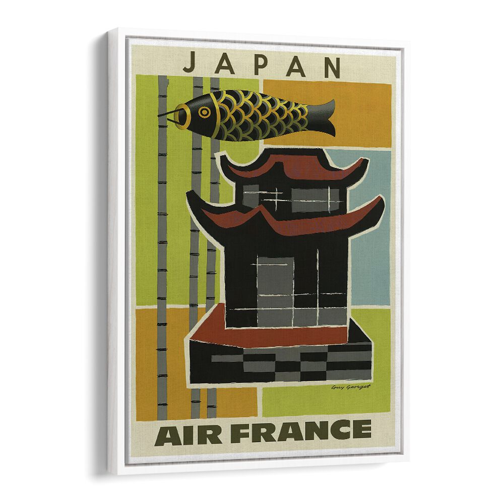 Stunning JAPAN III, VINTAGE TRAVEL POSTERS featuring traditional architecture and vibrant colors, perfect for art lovers.