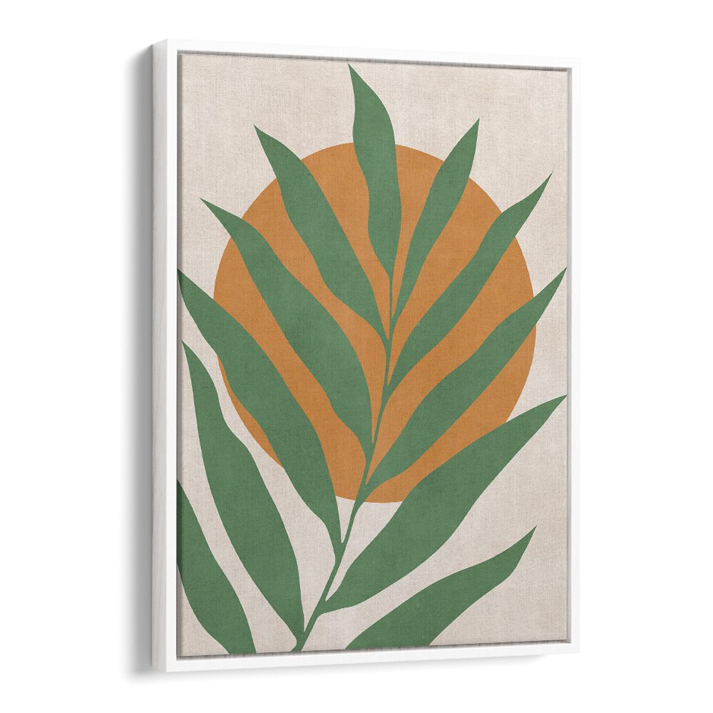 Vibrant TROPICAL III, BOHO ART PAINTINGS featuring lush green leaves and warm orange elements for a refreshing decor touch.