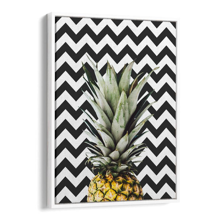 Stylish PINEAPPLE ART II, KITCHEN POSTERS featuring a vibrant pineapple on a chic chevron background for home decor.