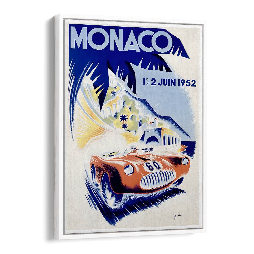 Stylish MONACO I, VINTAGE TRAVEL POSTERS featuring a classic racing car and stunning coastal scenery.