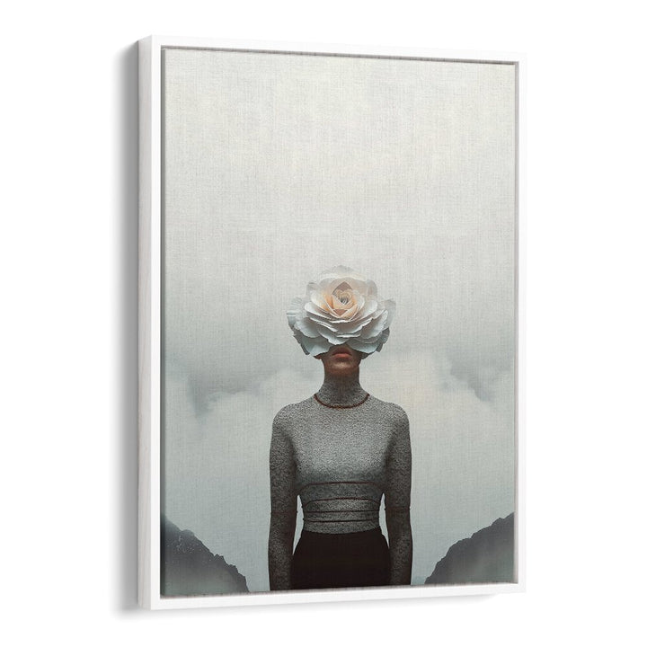 FLOWER FACE, SURREAL ART PRINTS featuring a woman with a flower for a head, blending nature and imagination.