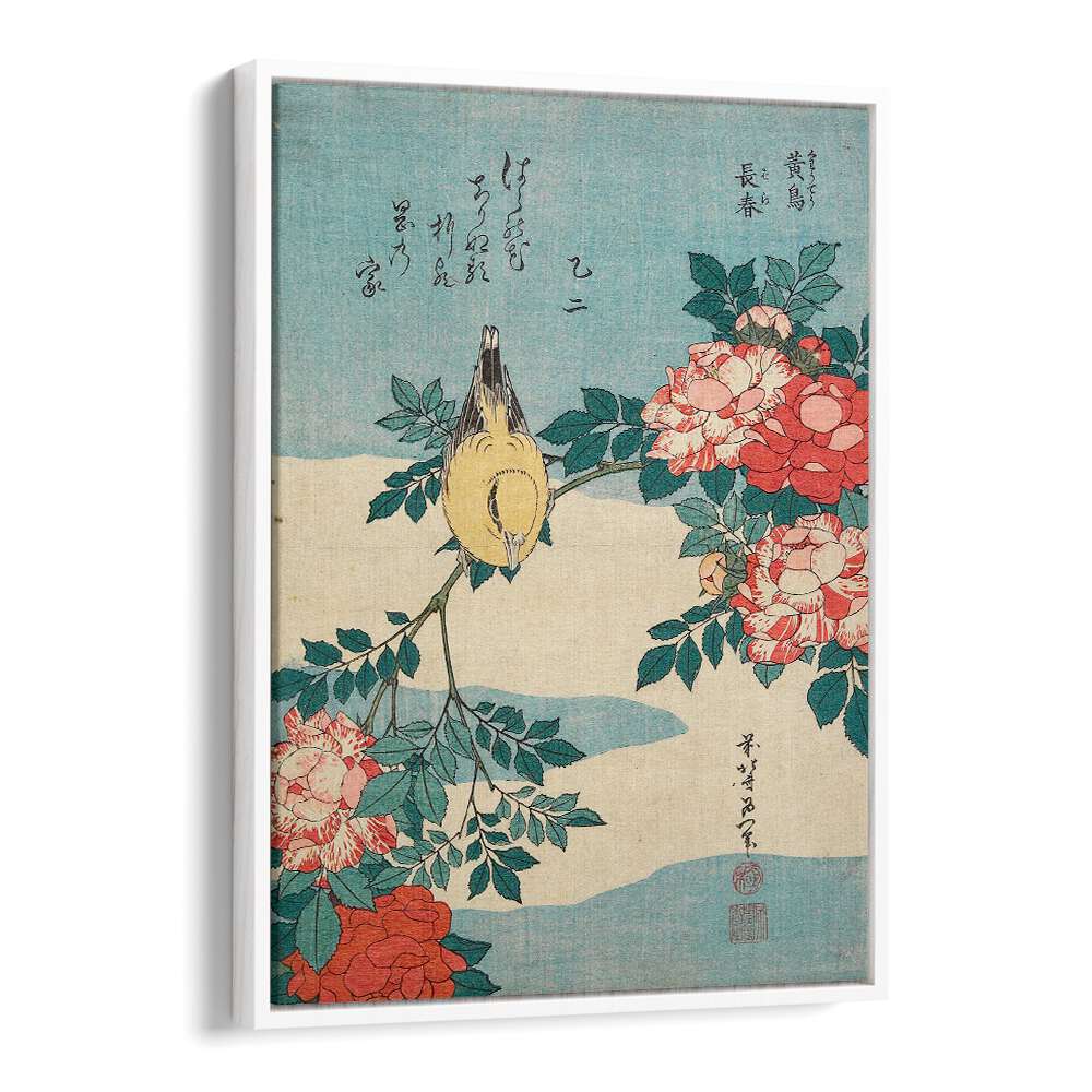 WARBLER AND ROSES , VINTAGE PAINTINGS