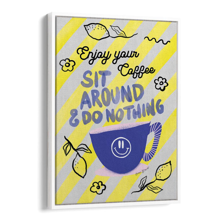 Bright and playful ENJOY COFFEE, QUOTES AND TYPOGRAPHY POSTERS for coffee lovers, adding charm to any space.