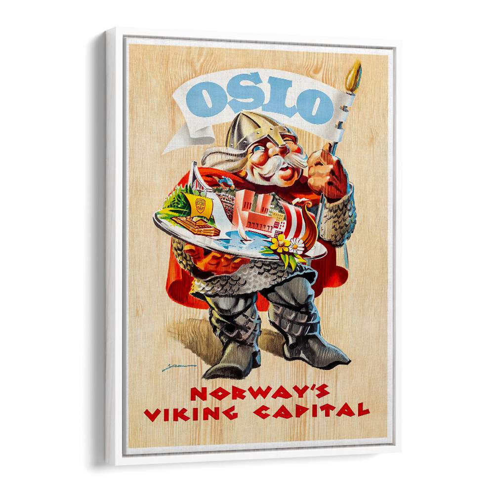 Celebrate nostalgia with OSLO, VINTAGE TRAVEL POSTERS featuring a charming Viking character and scenic landscapes.
