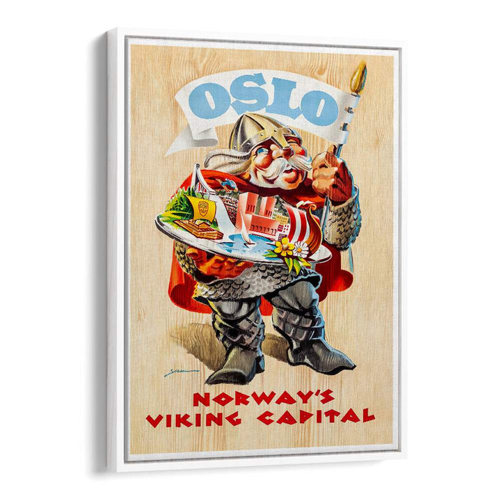 Celebrate nostalgia with OSLO, VINTAGE TRAVEL POSTERS featuring a charming Viking character and scenic landscapes.