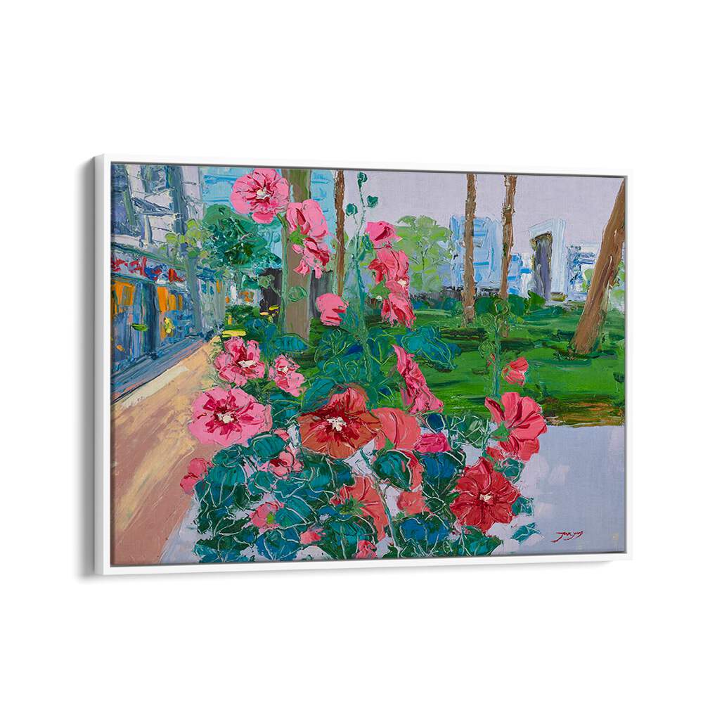 Vibrant pink flowers bloom in this stunning floral flower painting, perfect for brightening any space.